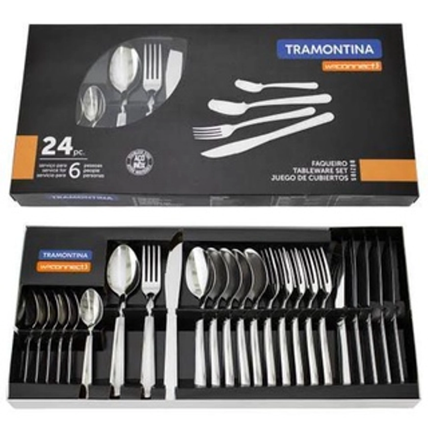 Faqueiro Jogo de Talheres Búzios 24 peças Faqueiro Tramontina Aço Inox Tramontina utensílios cozinha | Shopee Brasil