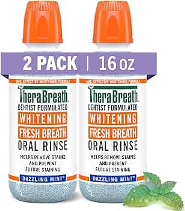 TheraBreath Whitening Mouthwash, Dazzling Mint, Dentist Formulated, 16 Fl Oz (2-Pack)