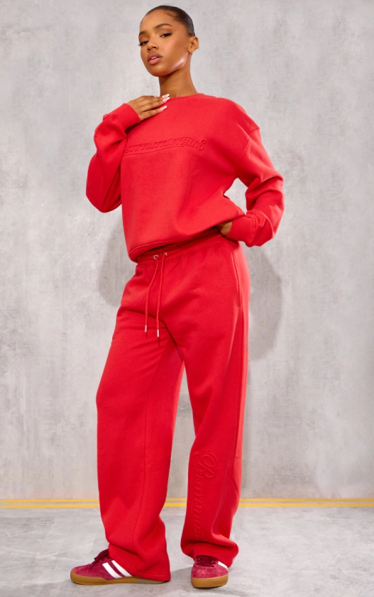 Plt Red Embossed Graphic Straight Leg Sweatpants