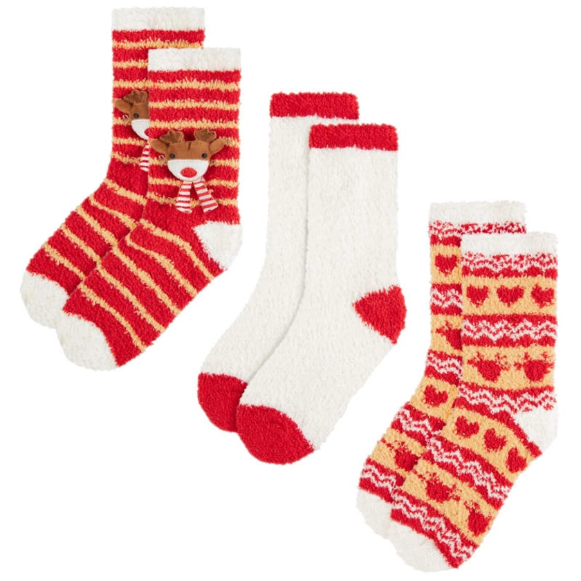 Ladies Christmas Cosy Socks 3pk - Reindeer