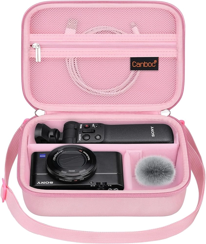Canboc Carrying Camera Case for Sony ZV-1/ ZV-1 II/ZV-1F Vlog Digital & Vlogger Accessory Kit Tripod, Travel Storage Bag with Strap, Mesh Pocket fit Cable, Pink