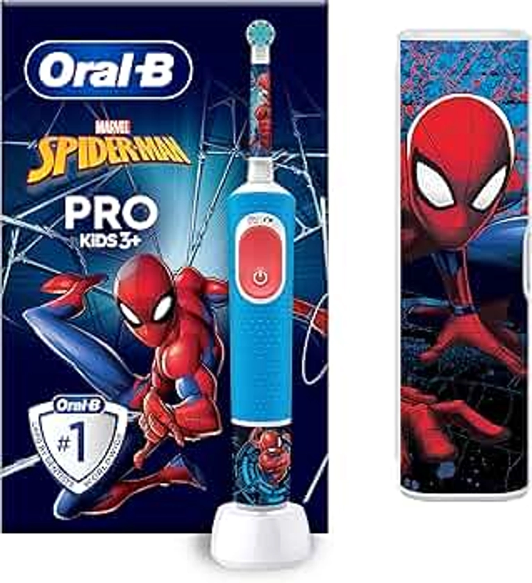 Oral-B Pro Kids Brosse à Dents Électrique Enfant, Spider-Man Marvel, Brossette Ronde Pour Petites Bouches Et Douce Pour Des Gencives Sensibles, 1 Chargeur, 1 Étui De Voyage, 1 Embout, 3 Ans Et Plus