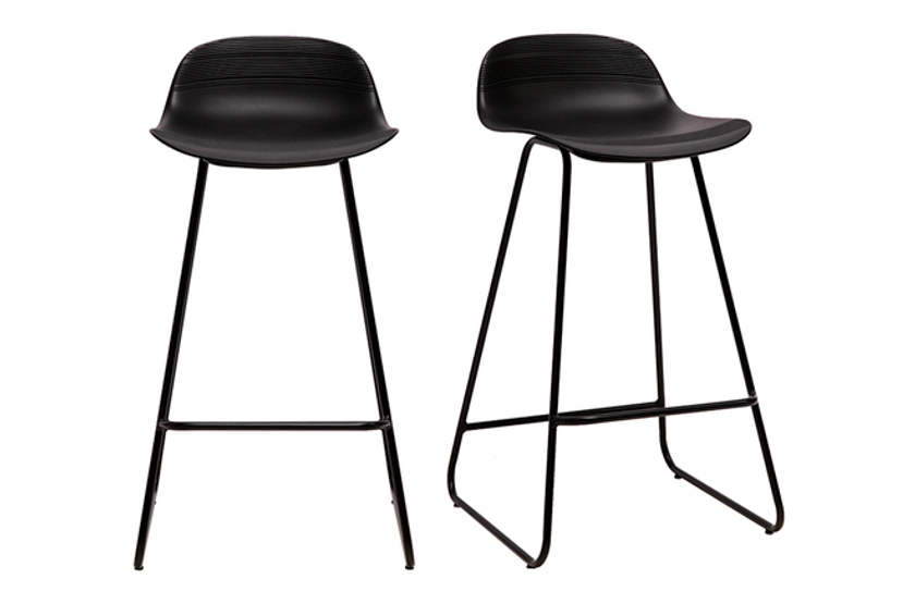 Tabourets de bar design noirs H65 cm (lot de 2) ELLA - Miliboo