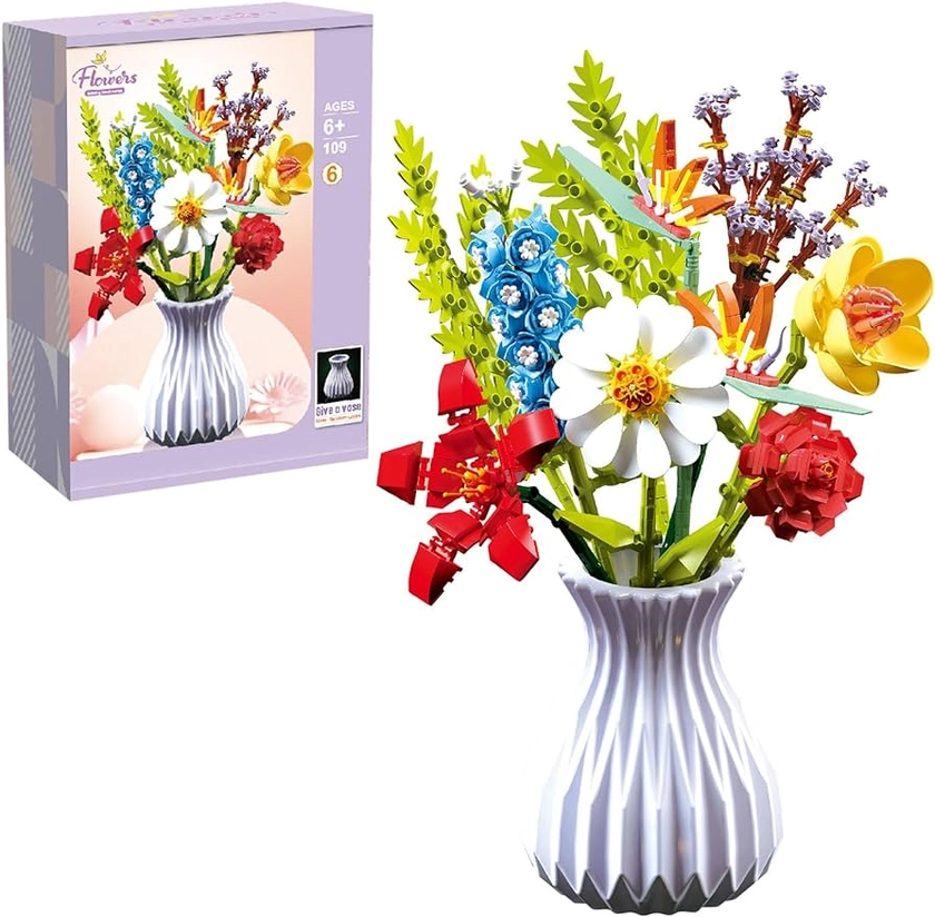 Amazon.com: Mini Bricks Flower Bouquet Building Sets,Artificial Flowers with Vase,Mother's Day DIY Unique Decoration Home,Botanical Collection and Table Art,for Adults for Ages 6-12 yrs Old Girl for Gift (742PCS) : Toys & Games