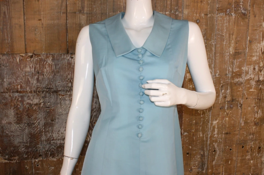 Vintage 60s Blue Button Front Mod Dress, Size 12 UK/ 38 Bust Fit & Flare Collared Sleeveless Dress - Etsy Hong Kong