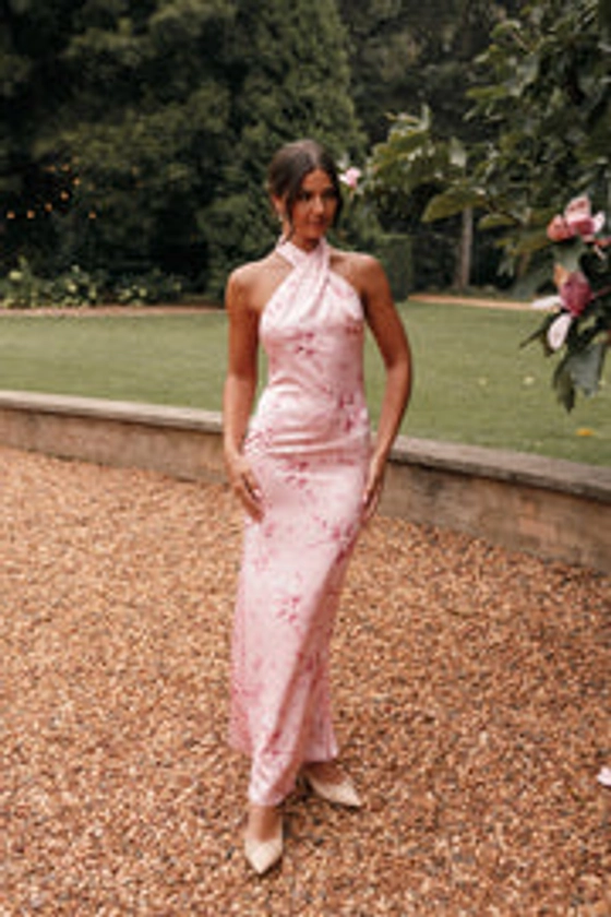 Mila Halterneck Maxi Dress - Pink Floral