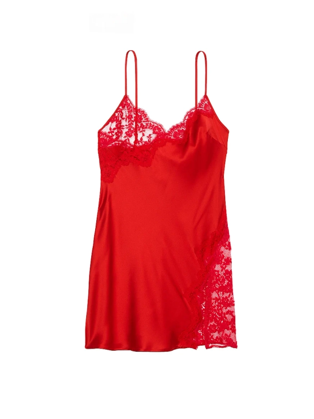 Buy Satin Rose Lace-Trim Asymmetric Slip Dress - Order Slips online 1125600100 - Victoria's Secret