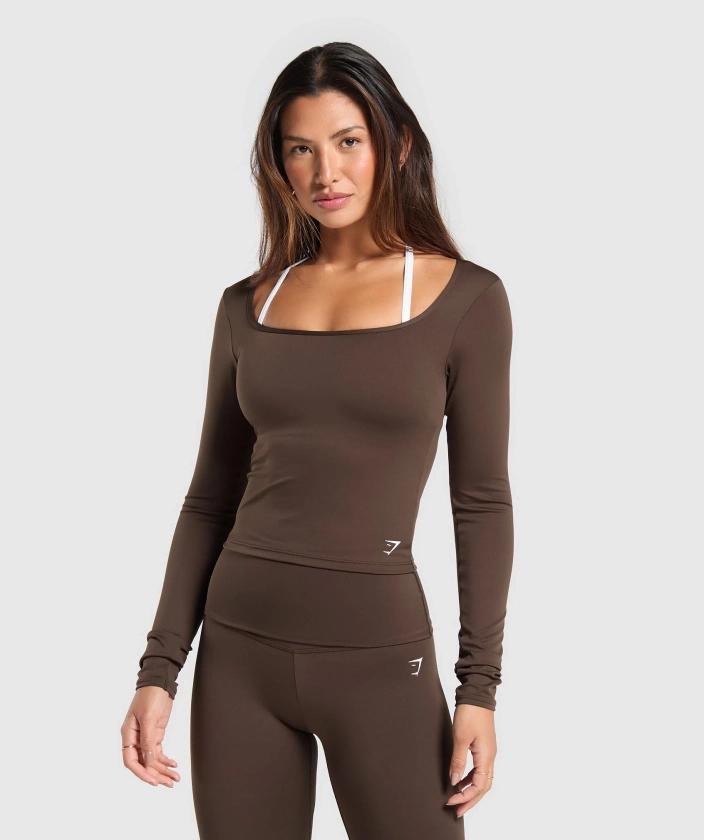 Gymshark Everyday Long Sleeve Midi Top - Archive Brown