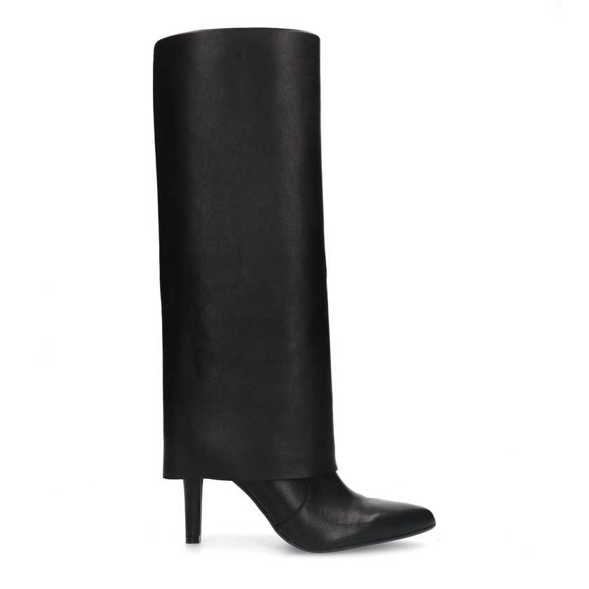 Bottes hautes en cuir avec rabat - noir