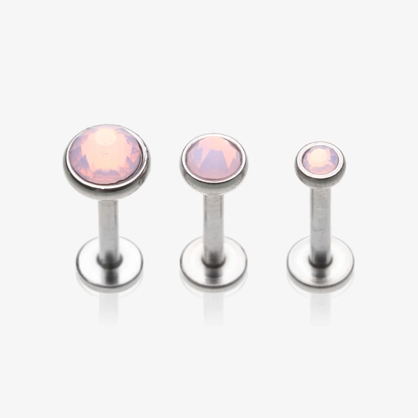 3 Pcs Pack of Opalite Sparkle Gem Internally Threaded Steel Labret-Pink - BM25.com