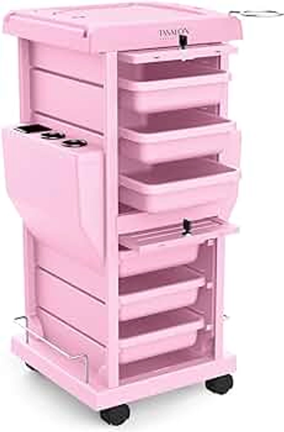 TASALON Ultimate Salon Carrito de carrito para la estación de salón, ahorro de espacio para almacenamiento adicional, carrito de belleza para peluquería, 6 bandejas y 2 soportes para bandejas, color rosa