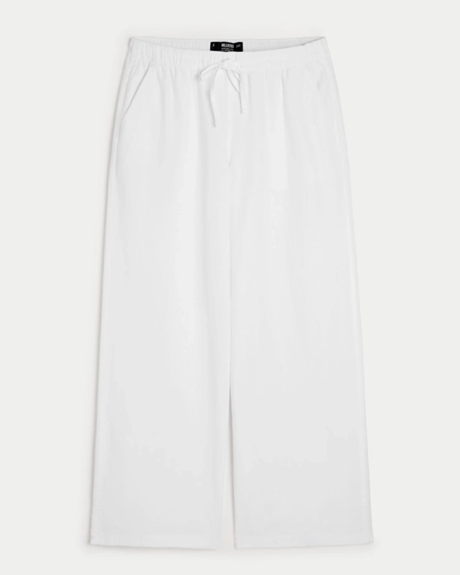 HOLLISTER ELLA ADJUSTABLE RISE PULL-ON LINEN-BLEND WIDE-LEG PANTS