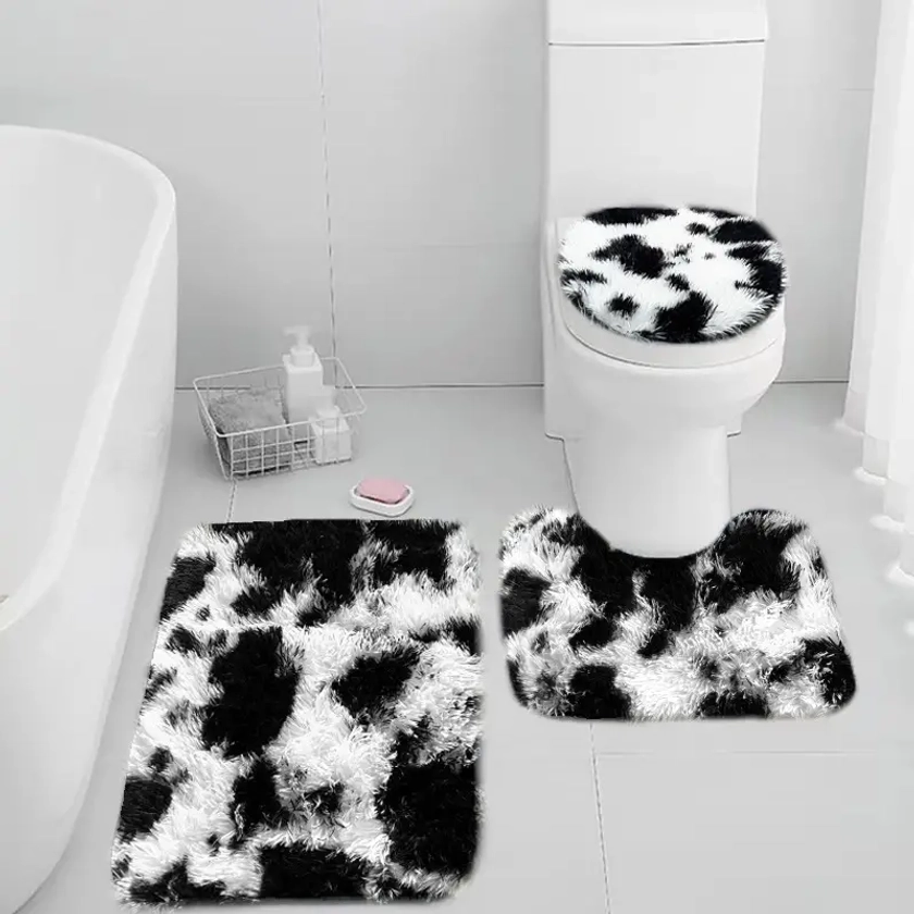 3-Piece Tie-Dye Bathroom Rug Set, Non-Slip Decorative Bath Mats, 1.57inch Thick Polyester, Woven, Soft Quick-Dry Toilet Cover Combo - Upgrade Your Bat