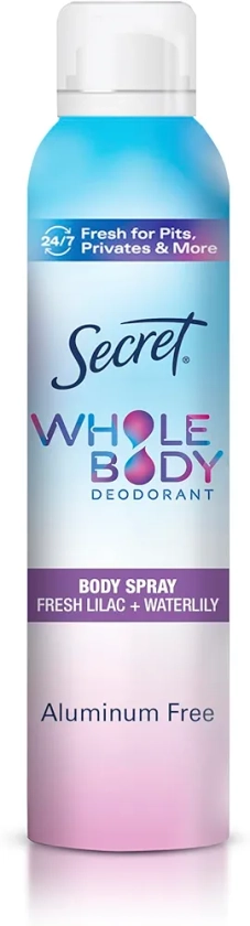 Secret Whole Body Deodorant for Women, Spray Lilac & Waterlily Scent, Aluminum Free Deodorant Spray, 72 HR Odor Protection, 3.5 oz