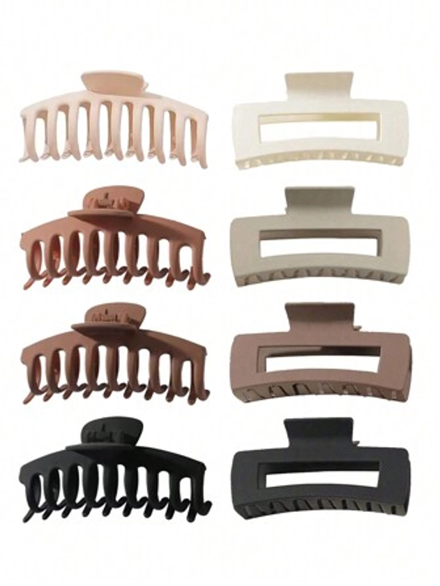 8pcs/4pcs/2pcs Set Of Ladies Hair Clips, Black, White, & Brown Square Shape Claw Clips, Multipurpose Fashionable And Versatile For Daily Life, Outdoor Activities, Showering, Washing Face, Makeup, Music Festivals, Parties, All Seasons