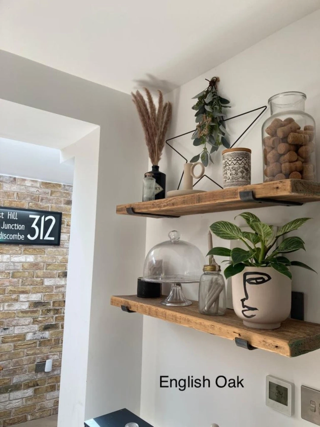 Rustic Wooden Handmade Shelf Shelves Reclaimed Recycled With or Without Metal Brackets 22cm Depth X 3.8cm Thickness - Etsy UK