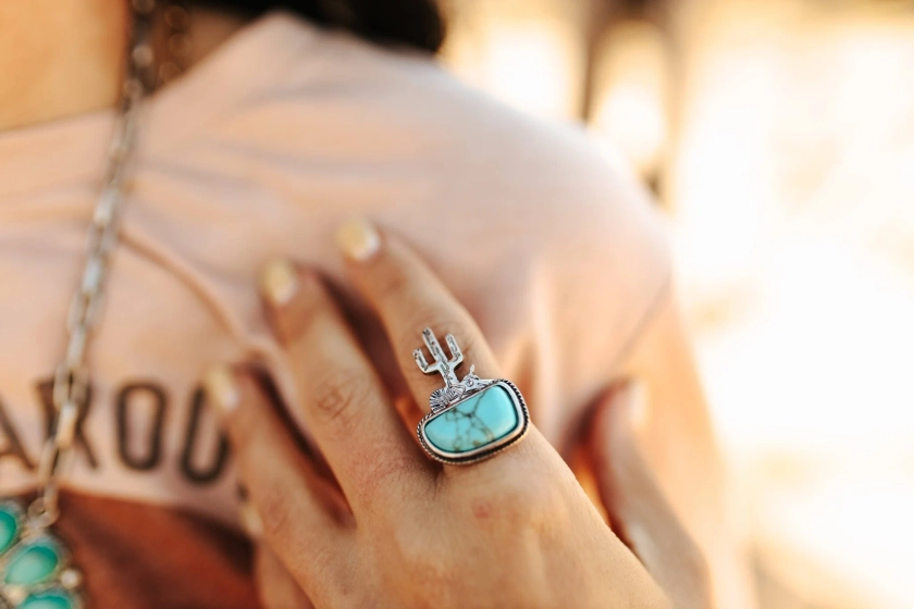 Cactus Turquoise Cuff Ring