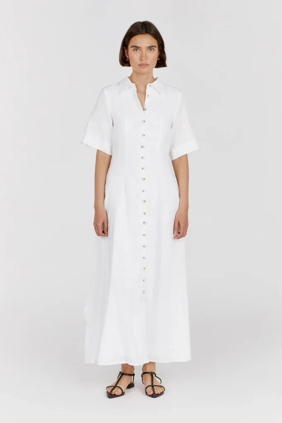 FRANNIE WHITE LINEN SHIRT DRESS