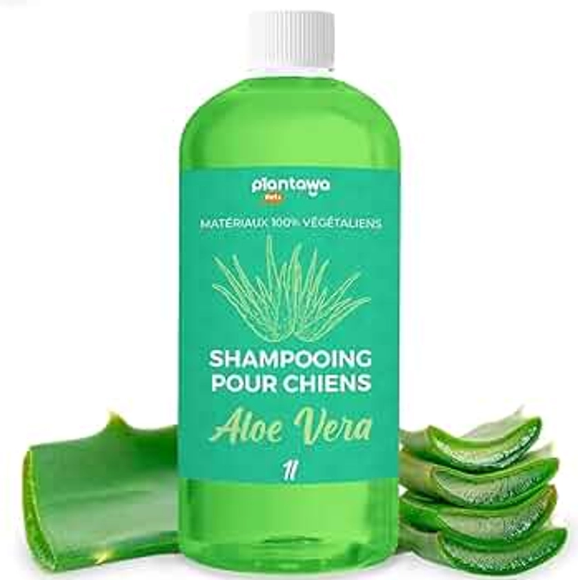 Plantawa Shampooing pour Chien à l'Aloe Vera 1L | Shampooing pour Chien pour Peau Sensible et Dermatite | Action Anti-Irritation sans Allergène, sans Paraben, 100% Vegan avec des Extraits Naturels