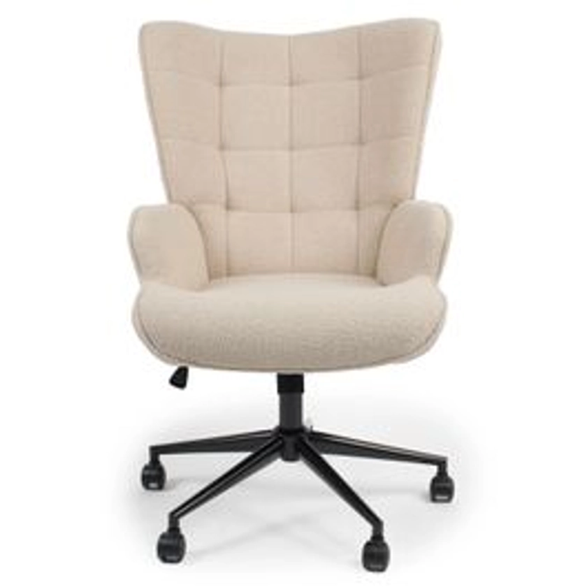 Fauteuil de bureau moderne à haut dossier Florelo Tissu bouclette Beige