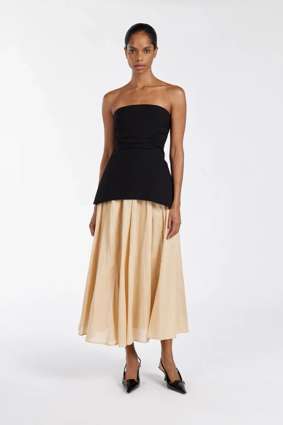 TIA SAND LINEN CIRCLE MIDI SKIRT