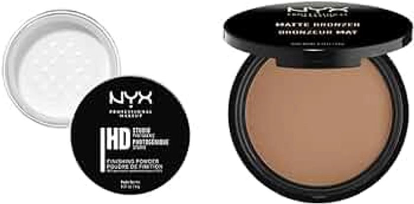 NYX Professional Makeup Poudre de Finition HD Studio, Poudre Libre, Fini Mat, Teinte : Translucent & Poudre Compacte Bronzante Corps et Visage Matte Bronzer, Sans Reflets, Medium