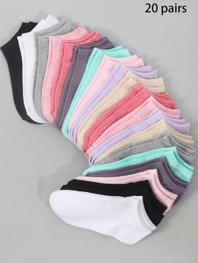 20 Pairs Women's Multicolor Summer Low Cut Socks, Thin Shallow Mouth Short Socks