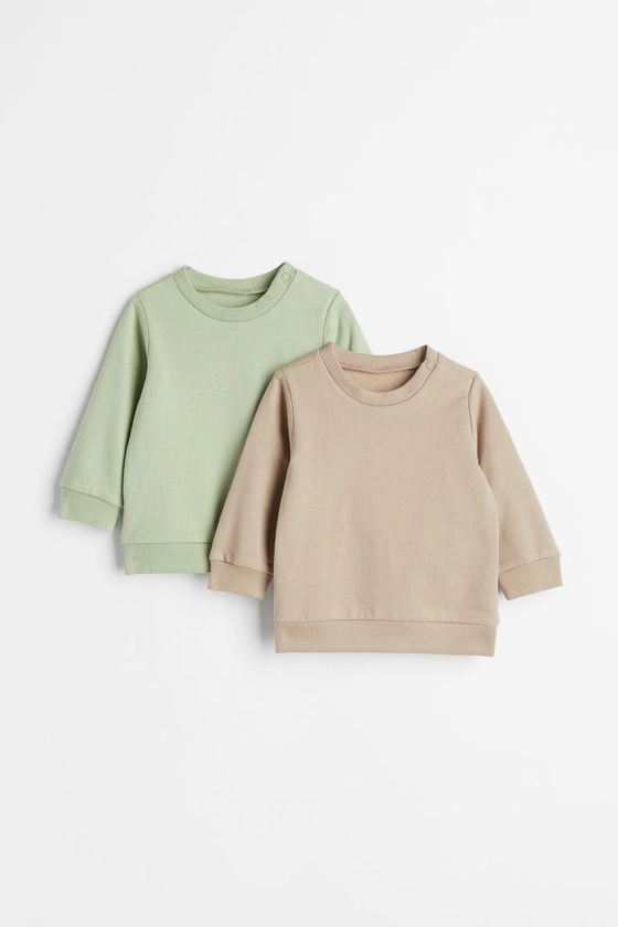 Sweats en coton, lot de 2 - Vert clair/beige clair - ENFANT | H&M FR