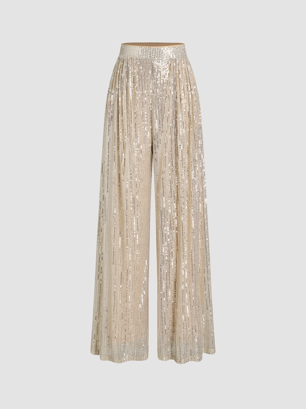 Sequins Mid Waist Straight Leg Trousers