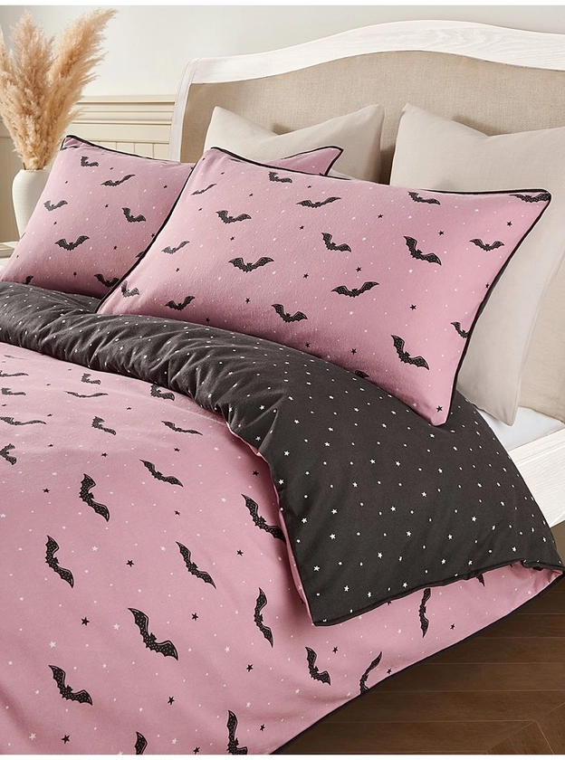 Stacey Solomon Bats Pink Cotton Reversible Double Duvet Set