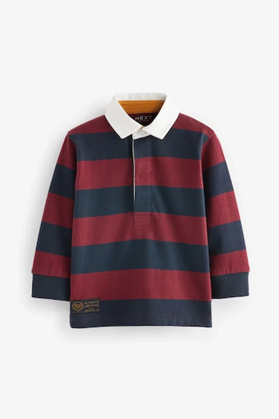 Buy Navy/Red Stripe 100% Cotton Long Sleeve Rugby Polo Shirt (3mths-7yrs) from the Next UK online shop