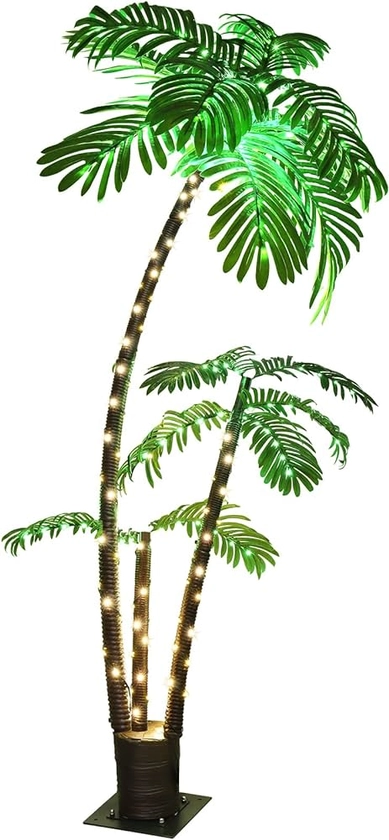 OUSHENG Lighted Palm Tree 6' 3.3' 2' Bar Outdoor Christmas Decorations Decor, Light Up LED Artificial Fake Trees Lights for Outside Patio Yard Pool Porch Deck Party Tropical