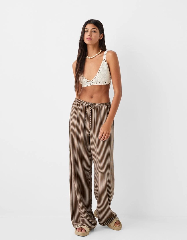 Pantalon straight rayures taille élastique