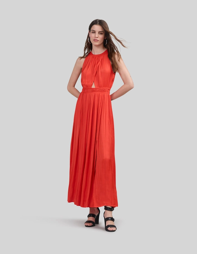 Robe longue orange recyclée haut asymétrique Femme