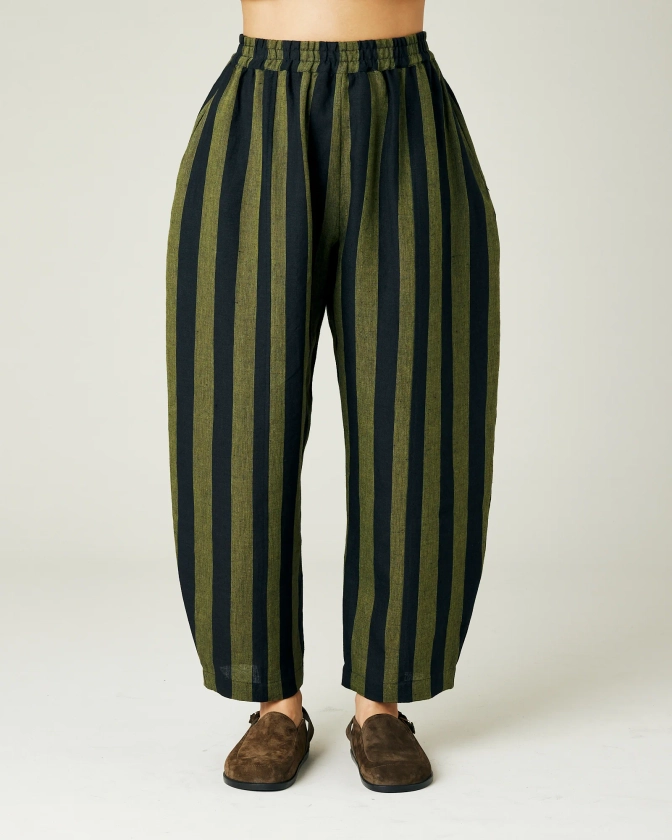 Mabel Olive and Black Stripe Linen Trousers