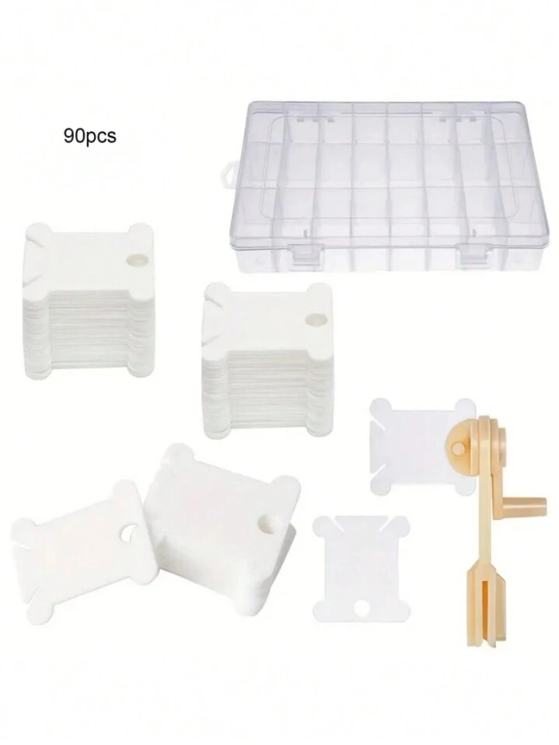 90 pièces/120 pièces Ensemble de bobines de point de croix en plastique, boîte d'organisation de bobines de fil à broderie en plastique pour le rangement de couture DIY de point de croix | Mode en ligne | SHEIN FRANCE