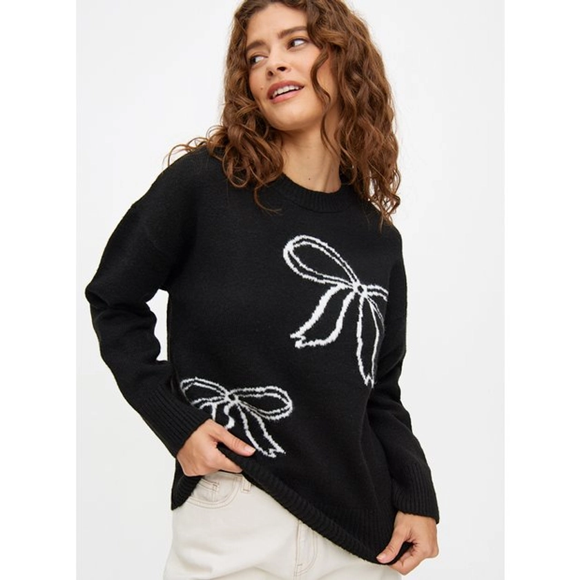 Buy Black Contrast Bow Detail Knitted Jumper 14 | Jumpers | Tu