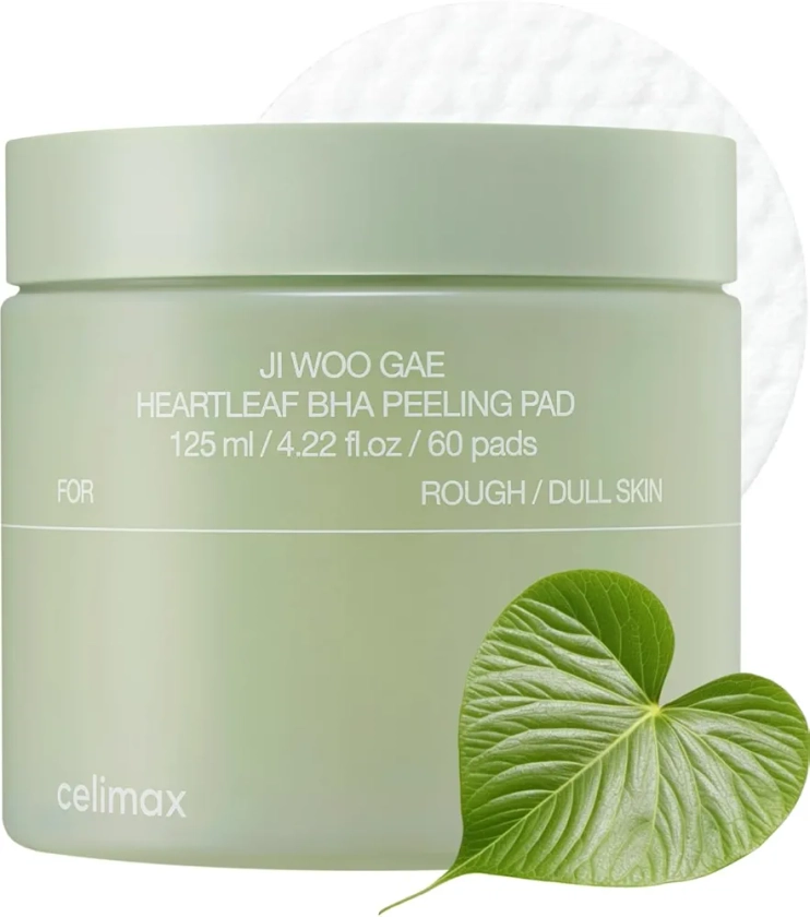 Celimax Ji.Woo.Gae Heartleaf BHA Peeling Pad, Smooth but Effective Facial Exfoliating Toner Pad, 60pads