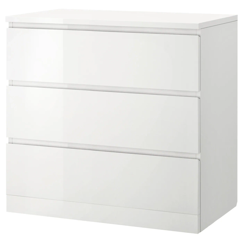 MALM chest of 3 drawers, high-gloss white, 80x78 cm - IKEA