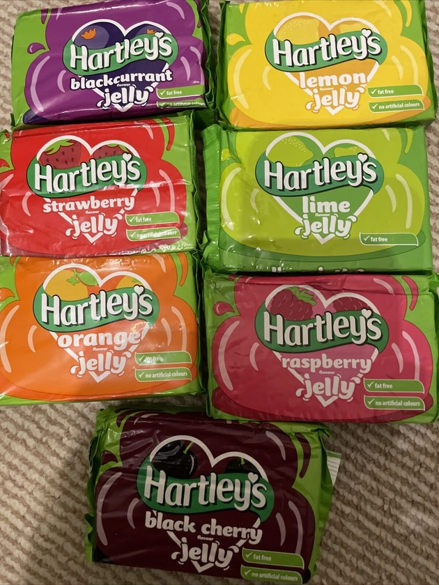 HARTLEY&#039;S JELLY ASSORTED 10 X 135G PACKS FAT FREE STRAWBERRY LEMON LIME