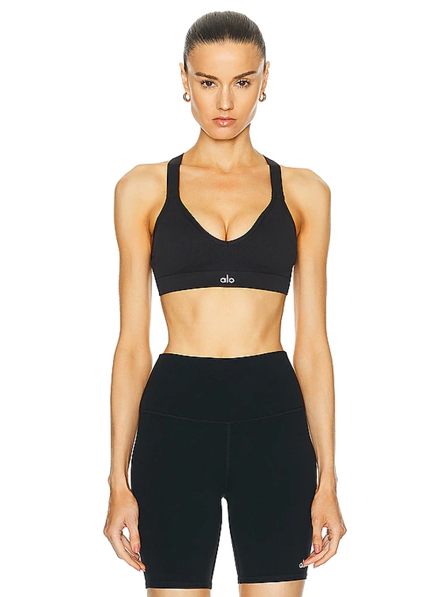 alo Seamless Ribbed Favorite Bra in Black | FWRD