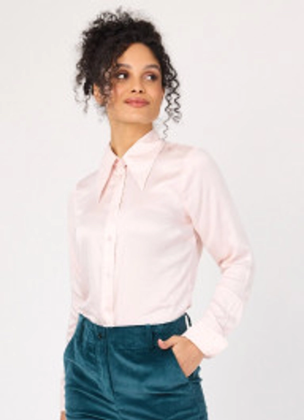 Velma Satin Dagger Collar Blouse - Pink