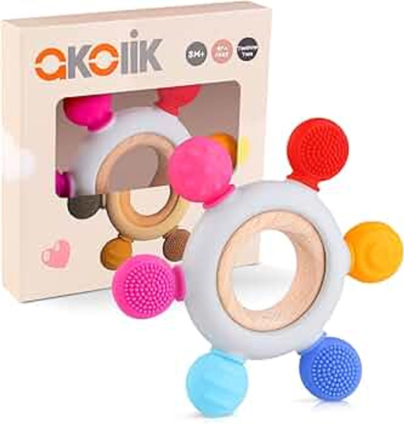 akolik Anneau de dentition pour bébé, en silicone pour jouet de dentition, accessoires d'allaitement sans BPA pour bébés de 3 mois et plus (Gouvernail C)