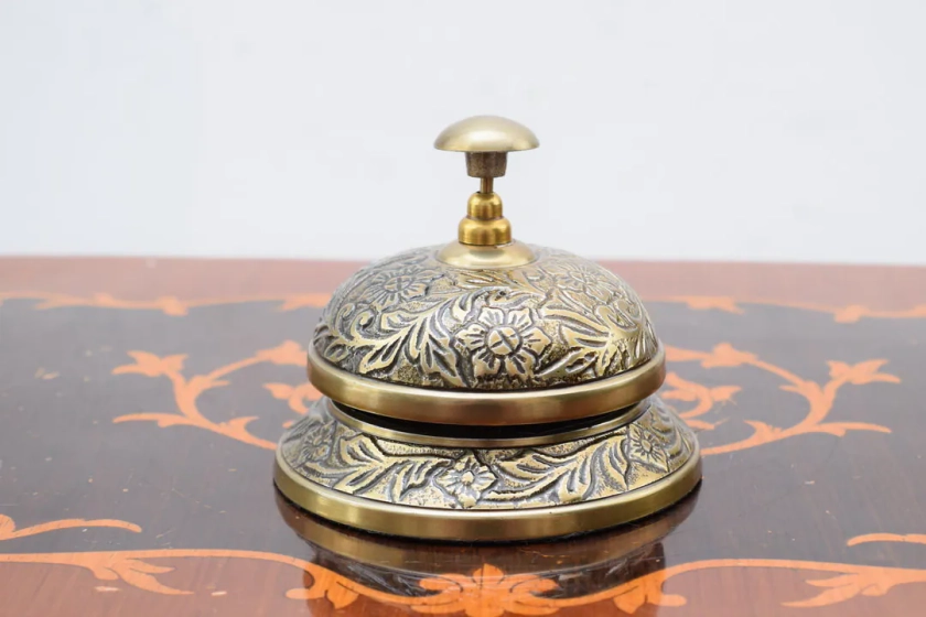 Bell Reception Brass - Elegant Hotel Bell - Floral Ornament Bell - Table Bell - Art Deco Style Bell - Office Gift Idea - Reception Bell