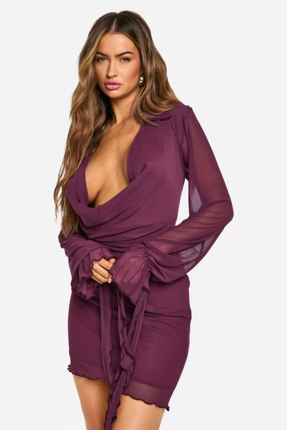 Robe chemise en mesh à col bénitier