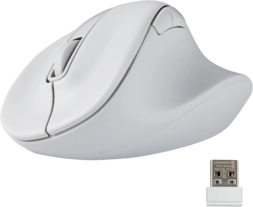 ELECOM Wireless Ergonomic Shape Mouse, 2.4GHz with Mini USB Receiver, Silent Click, Right Hand 2000DPI, 5 Buttons, Optocal Sensor, Compatible with PC, Mac, Laptop, EX-G, Msize White (M-XGM30DBSKWH)