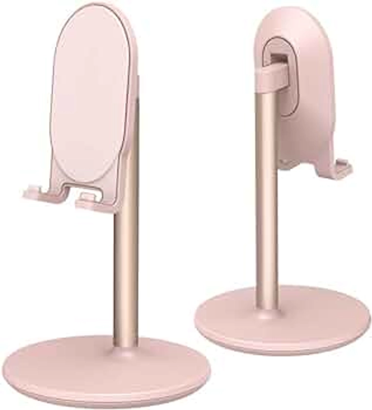 Bright Stone Phone Stand for Desk, Adjustable Cell Phone Holder for Desk, Compatible with 4"-12.9" Phones/Tablet/iPhone/iPad/Switch (Pink)
