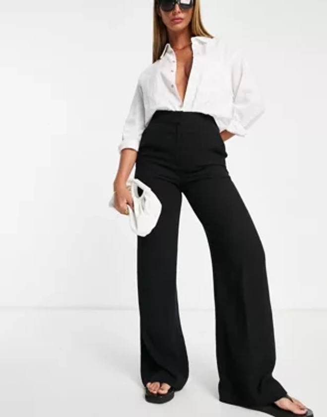 ASOS DESIGN - Pantalon décontracté évasé coupe large en lin - Noir | ASOS