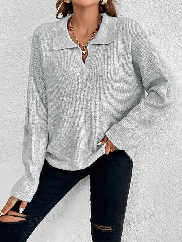 SHEIN Essnce Solid Drop Shoulder Sweater | SHEIN USA