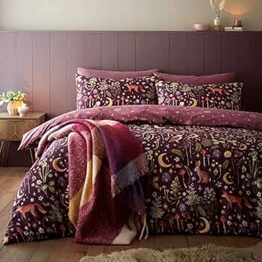 Catherine Lansfield Enchanted Twilight Parure de lit réversible avec Housse de Couette et taies d'oreiller Prune